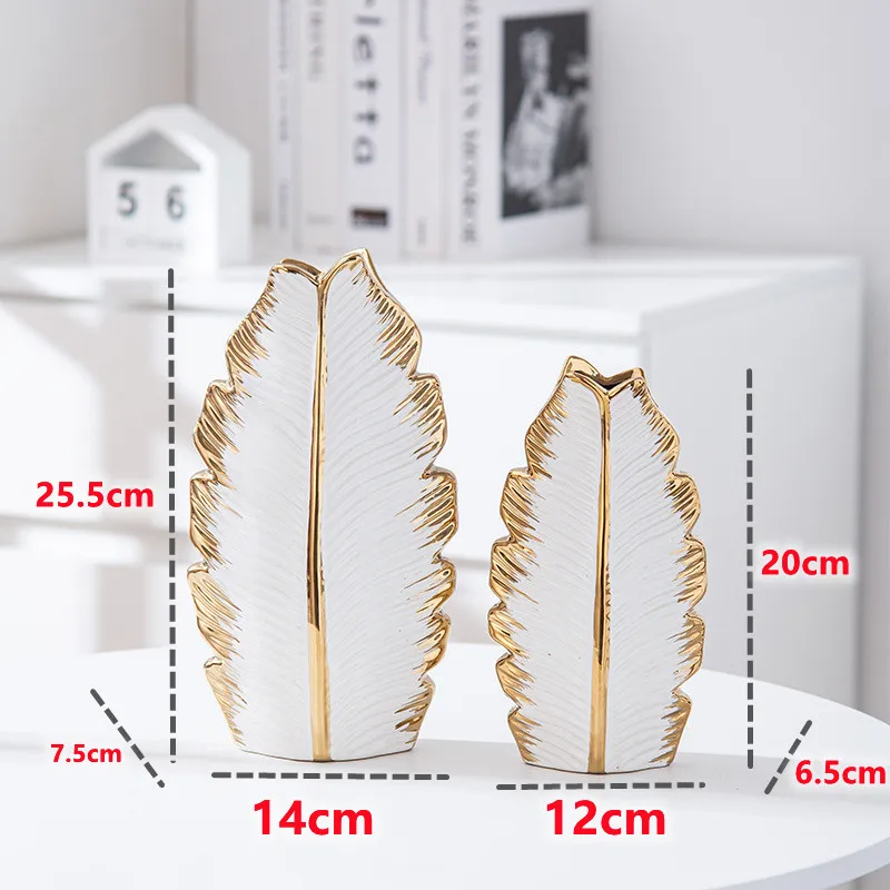 Nordic black gold electroplated leaf ceramic vase modern simple home living room TV cabinet decoration pieces inserted vase