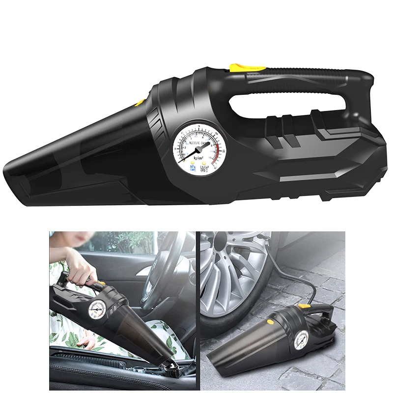 Multi-function 4-in-1 Air Pump 12V Portable Tire Inflator Wet and Dry Handheld 6000Pa Car Vacuum Cleaner