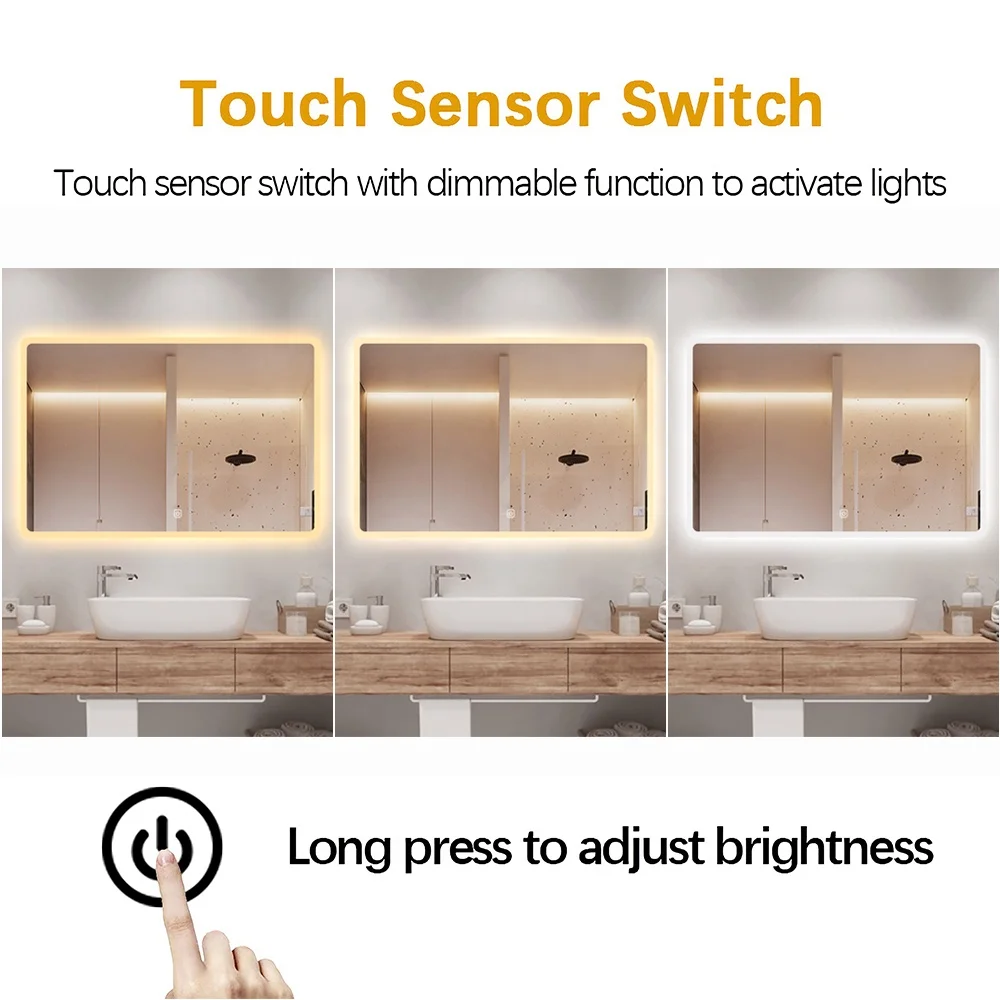 hot sale modern simple style intelligent bathroom ip66 Led mirror with time and temperature