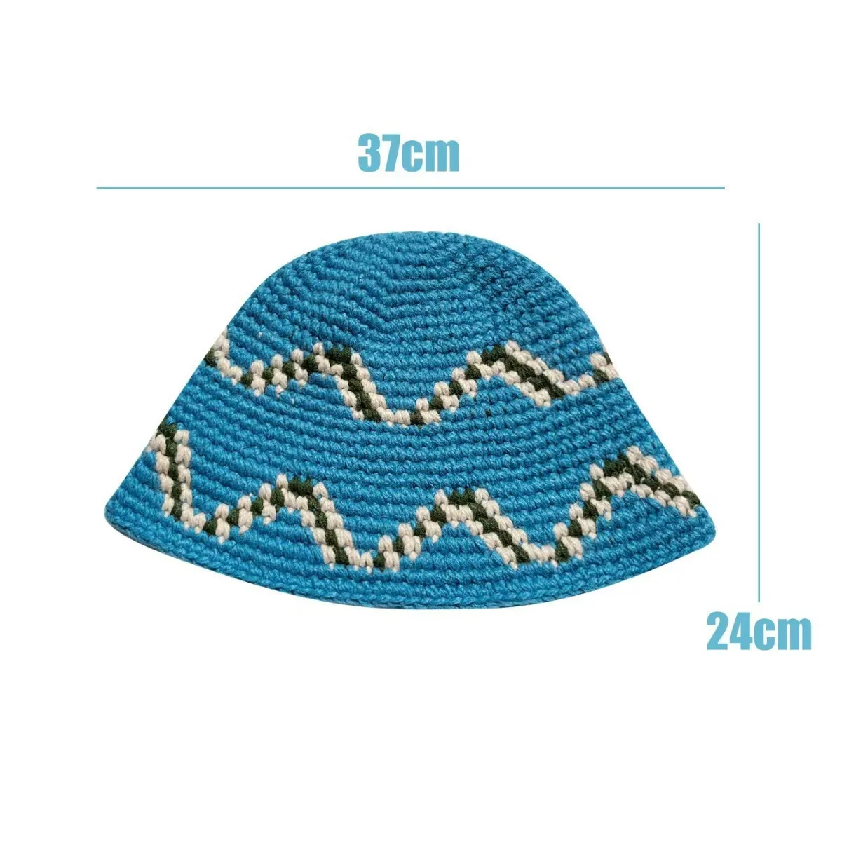 Autumn Casual Crochet Man Wearing Hat Wave Pattern Fishermen Cap Cotton Knitted Bucket Hat