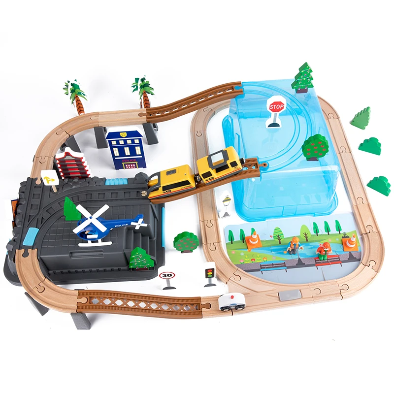 Children Educational Play DIY Train Railway Track Baby Wooden Train Set Toy For wooden train tracks