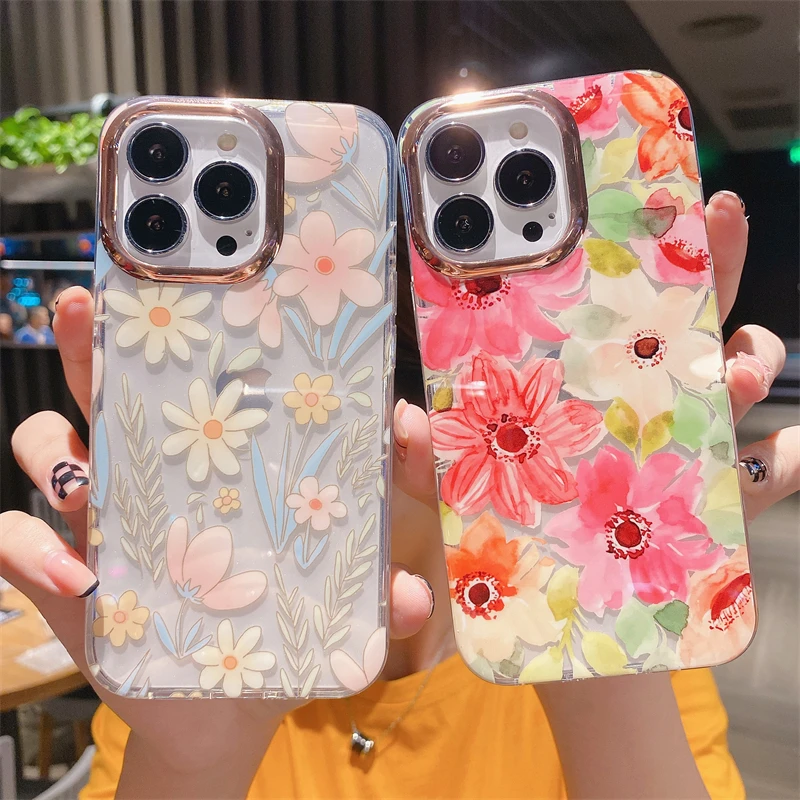 Hot sale plating transparent hard shell jaguar flower Mobile Phone Case for iPhone 7 8p 11 12 13 14 pro max cover