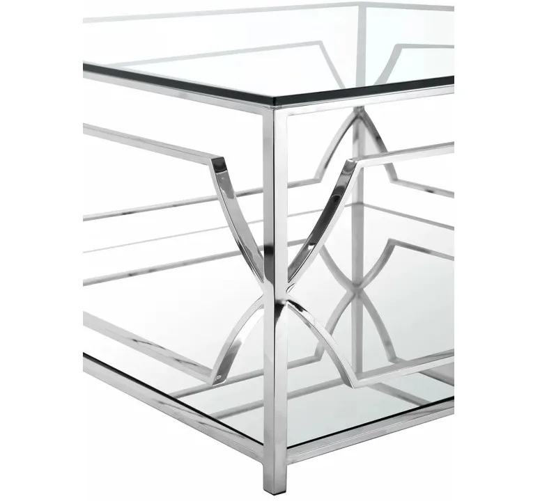 High Fashion Stainless Steel Living Room Center Table Tempered Glass Coffee Table With Storage In Gold or Silver