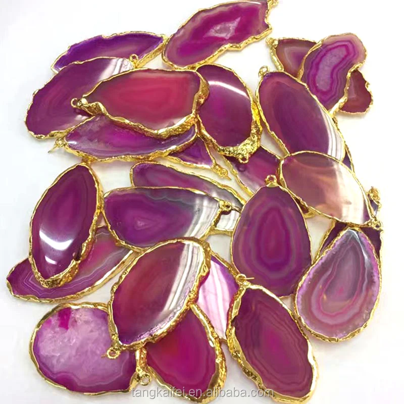 Wholesale quality irregular gold-plated edge agate piece exquisite necklace pendant