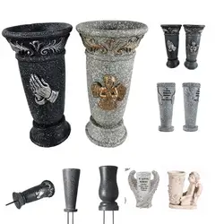 Custom In Loving Memory Spiked Cemetery flower vase with stakes Memorial Resin Grave Flower Vases with Ground Spikes