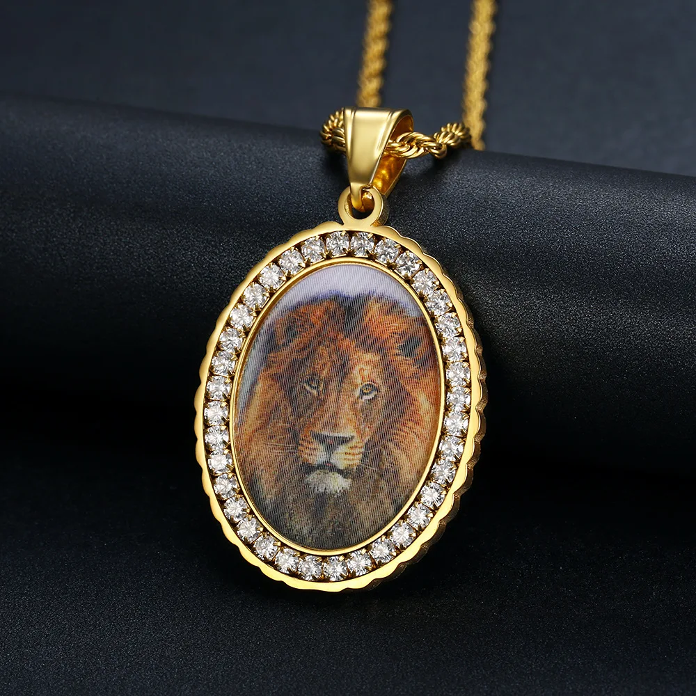 Stainless Steel gold Plated CZ Oval Christian Necklace Virgin Mary Pendants for women Necklace Religious Jewelry Gifts
