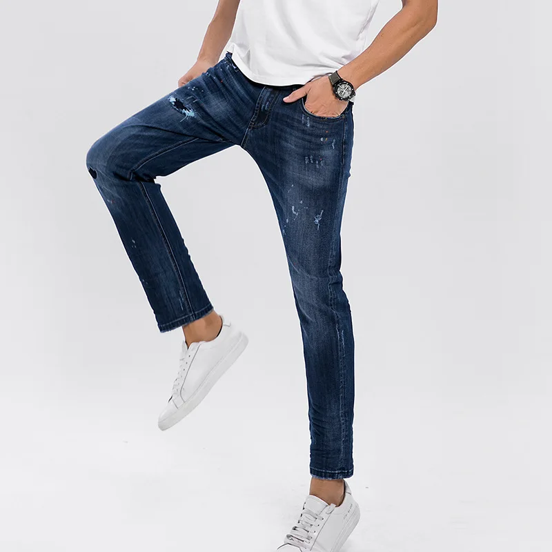 Factory Price Fashion damage Design Men Jeans Wholesale Custom Skinny Style Jeans Homme Ripped Pattern Man Blue Jeans