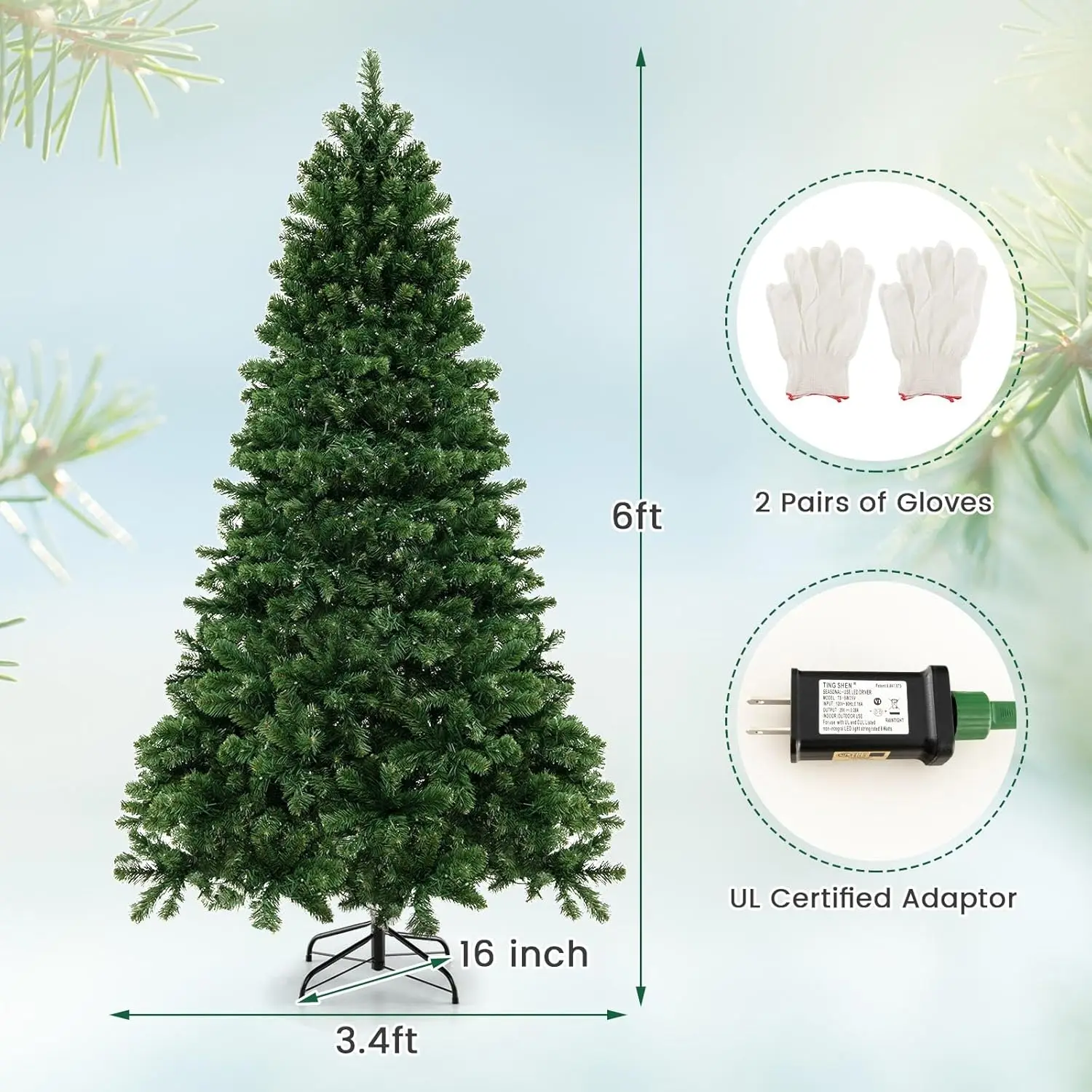 6FT Pre-lit Christmas Tree, Premium Hinged Spruce Tree, with 560 LED Light and Metal Stand, Xmas Tree for Holiday Indoor Decor