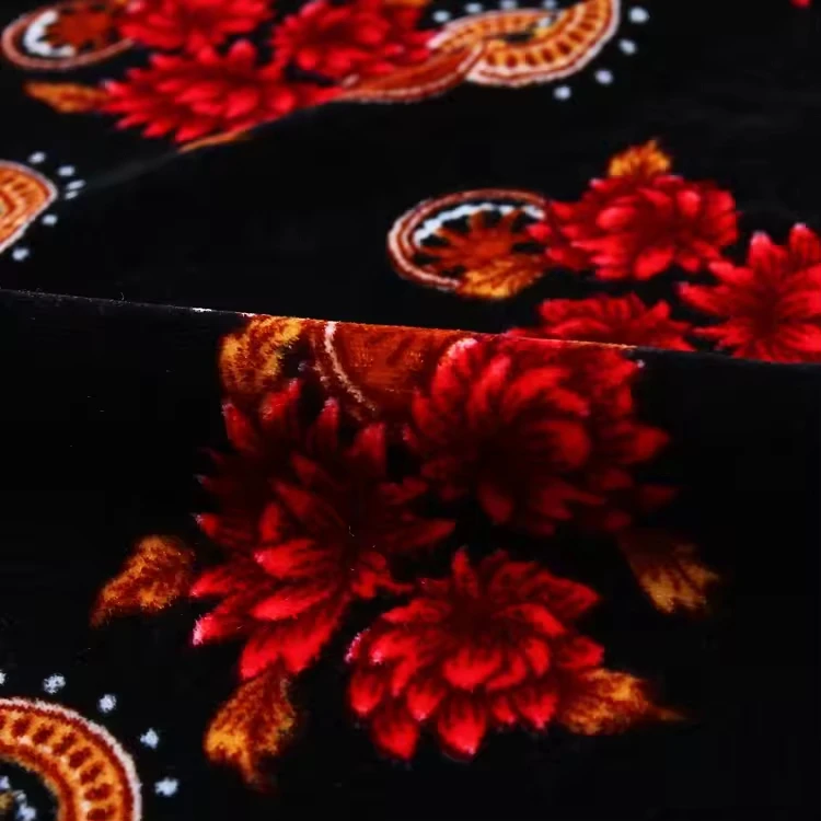 New products woven africa velboa abaya fabric black stretch velvet polyester fabric printed for gown
