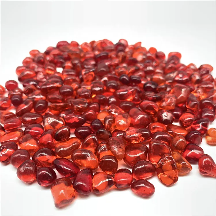 Factory price 6-9mm red irregular glass bead glass pebble for swimming pool interior finish