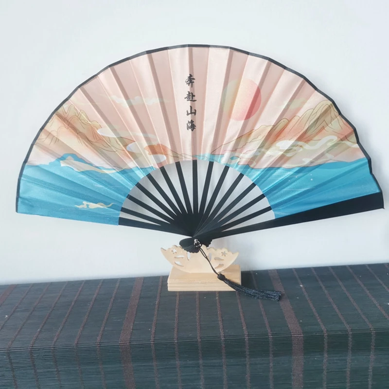 Vintage Silk Folding Fan Retro Chinese Bamboo Hand Folding Dance Hand Fan Home Decoration Ornaments Craft Gift Fan