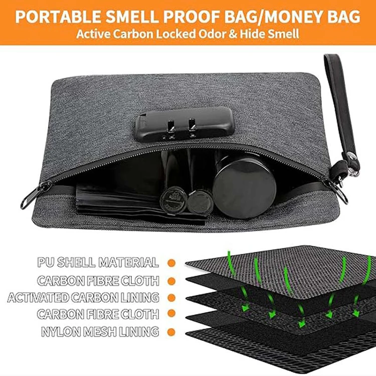 Wholesale activated fiber tobacco odor deodorant pouch carbon lined travel lock custom printed 3.5g smell proof bags