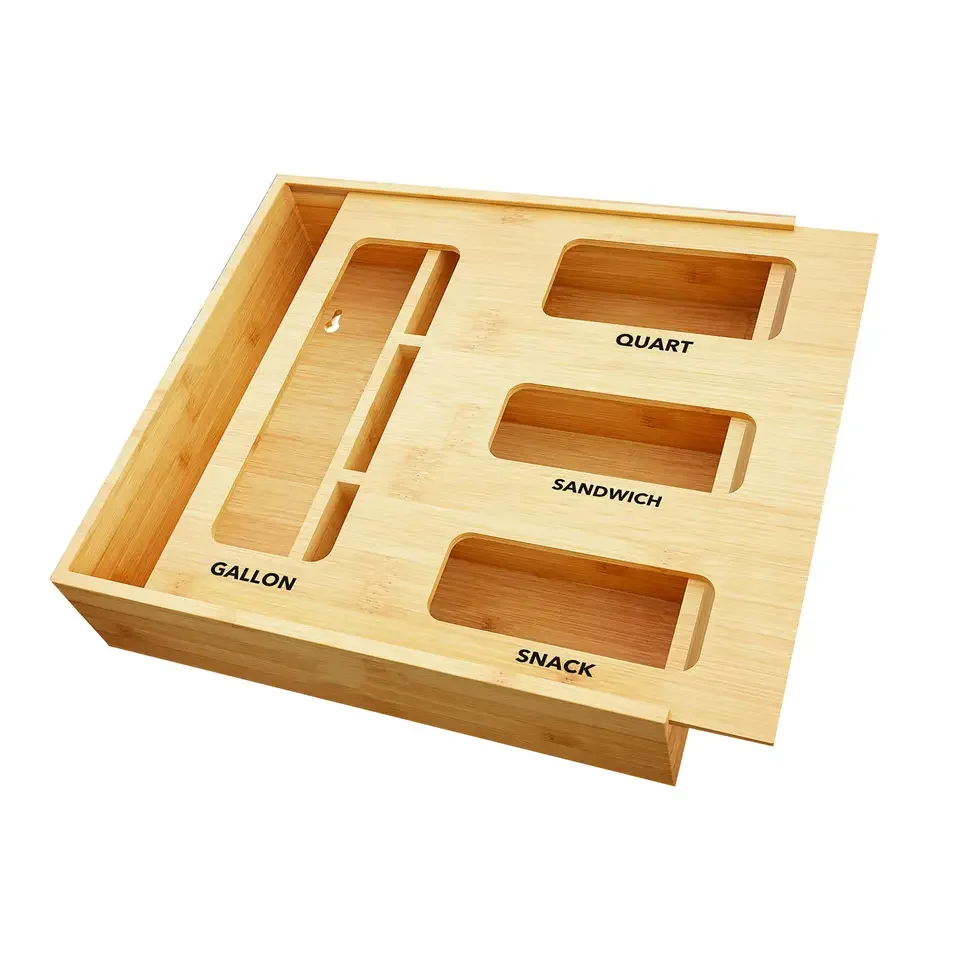 Бамбуковый Органайзер с застежкой-молнией для кухонного ящика органайзер мешков подходит галлонов кварт мешков-сэндвичей