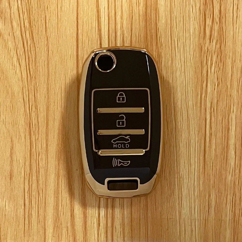 TPU Gold Edge Car Key Folding Cover 3/4 button Car Remote Key Fob Case Cover Suitable for Kia Flip Key Case
