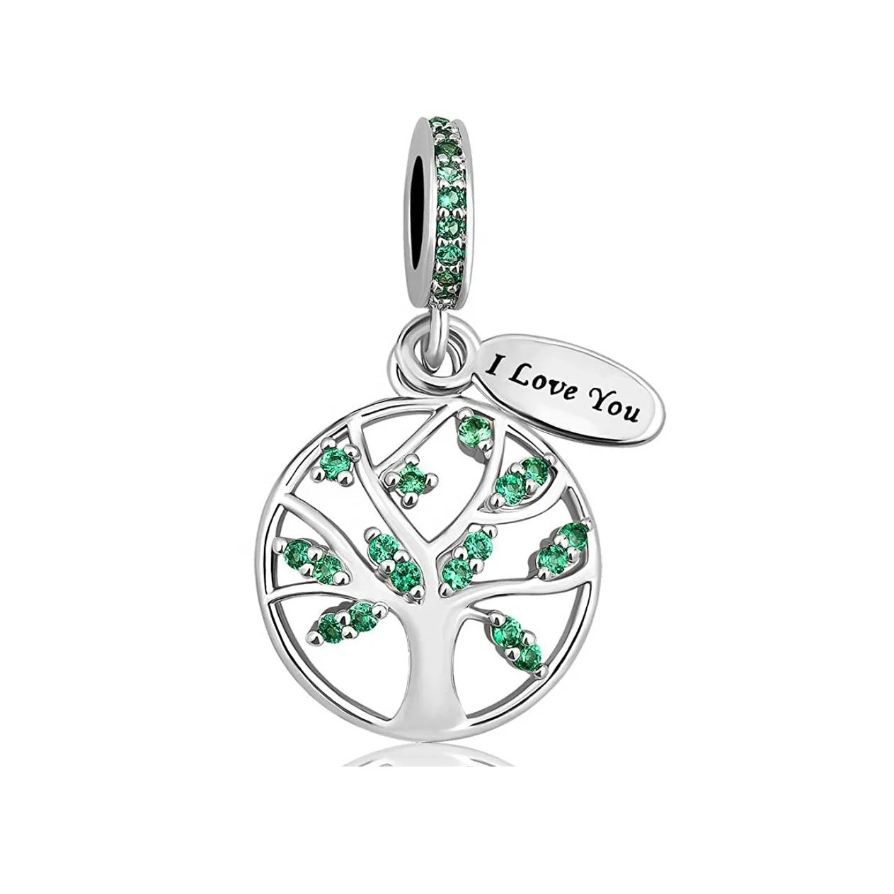 Top Quality Women Metal Bead Snake Chain Fancy Girls Gift Green CZ Stone Leaf Tree of Life Love Family Dangle Charms Bracelet