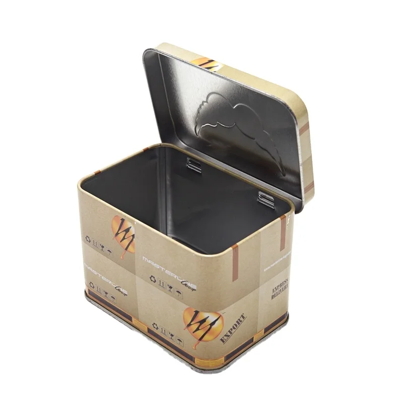 Pattern Metal Rectangular  OEM Factory  Bespoke Gift Packing Tin Boxes with Hinged Lid for Postcard