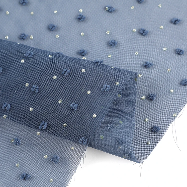 
Dot decorate sexy sheer dress material thin woven chiffon polyester dobby fabric 