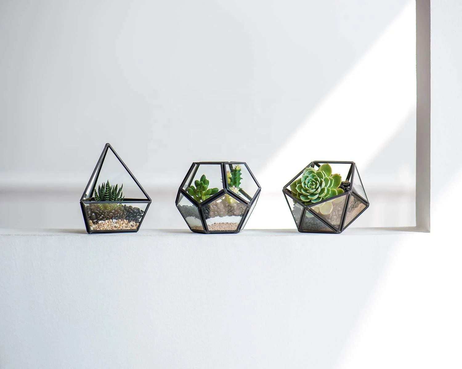 
Mini Glass Geometric Terrarium Container Set of 3 Modern Tabletop Planter Windowsill Decoration 