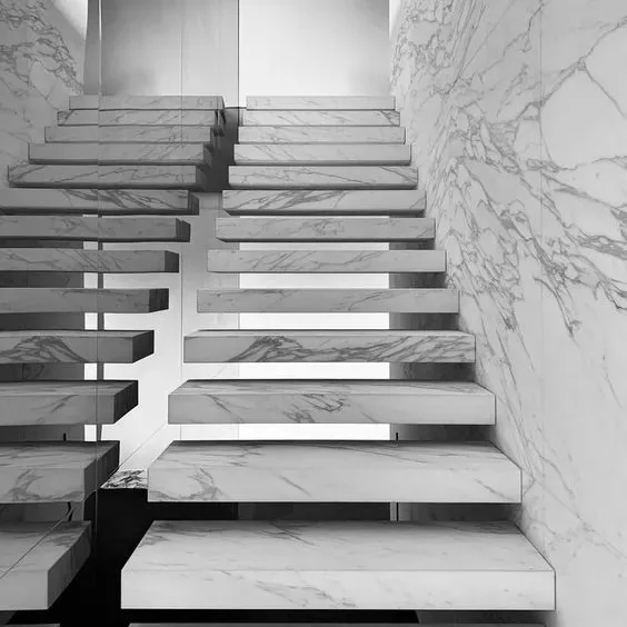 Foshan hotel villa travertine porcelain marble non slip staircase stairs ceramic marble and tiles step design made in china