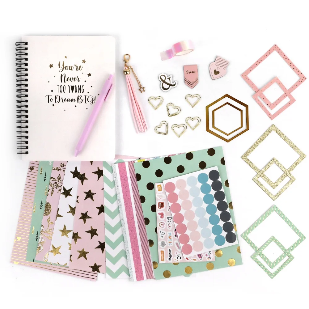 Manufacturers Printing Custom Cute Kawaii Spiral Journal Notebook Stationary Teen Girls Kids Stationery Set
