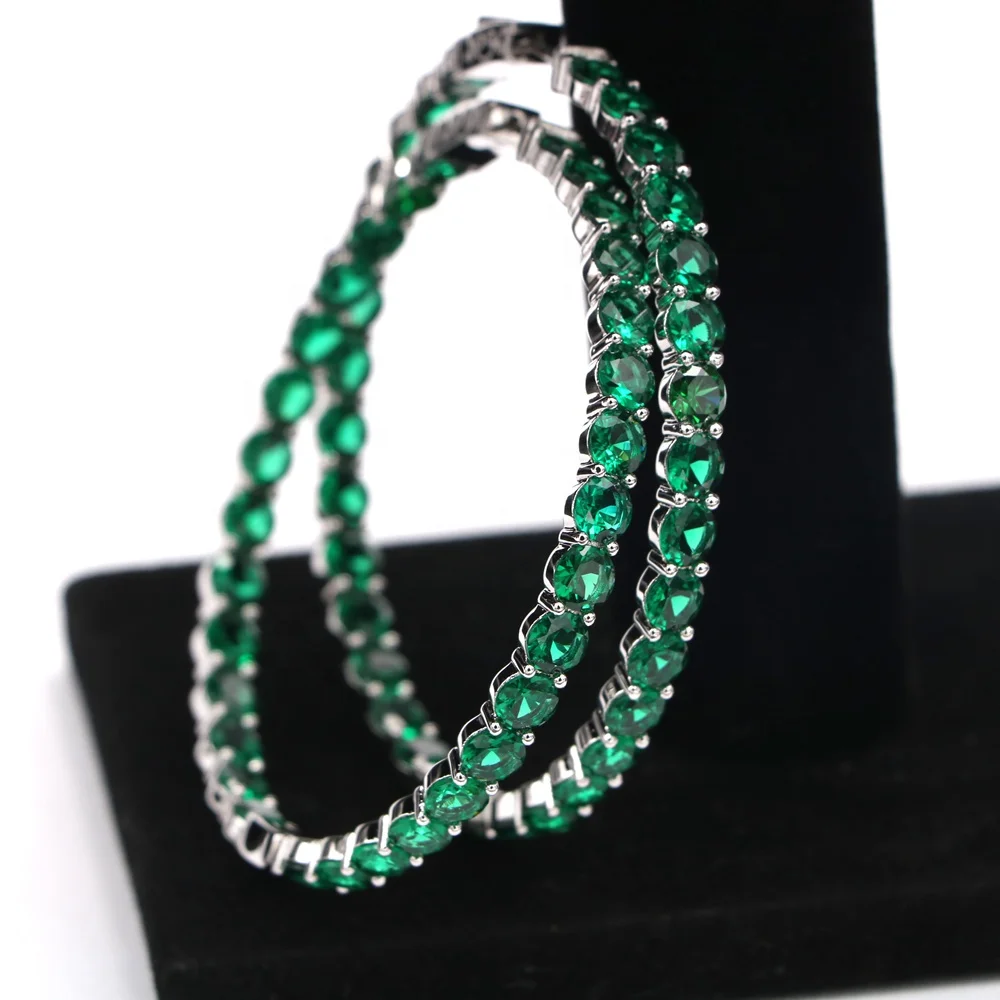 Colorful Stones Big Huggie Hoop Earrings Fashion Women Earrings Wearing