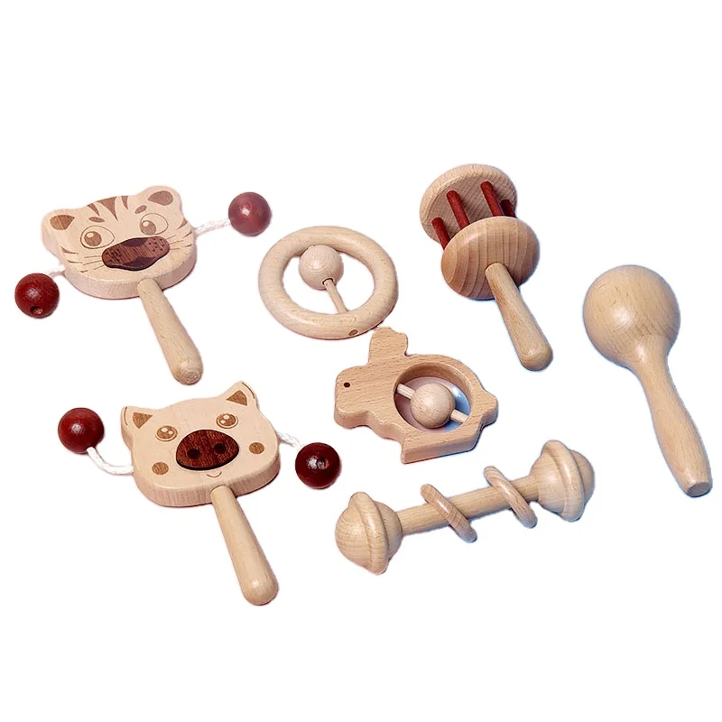 Hoye Crafts Wooden Rattles Maracas Baby Toys For Infant Grasping Teething Toddler Wooden Musical Instruments