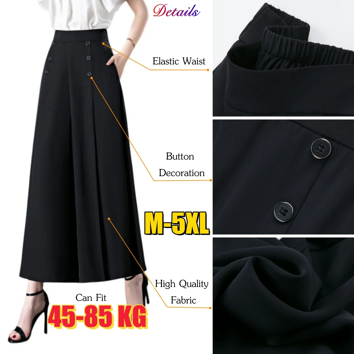 Women Vintage High Waist Drape Pants Summer Button Wide Leg Ankle-Length Trousers Office Lady Casual Baggy Pants Plus Size