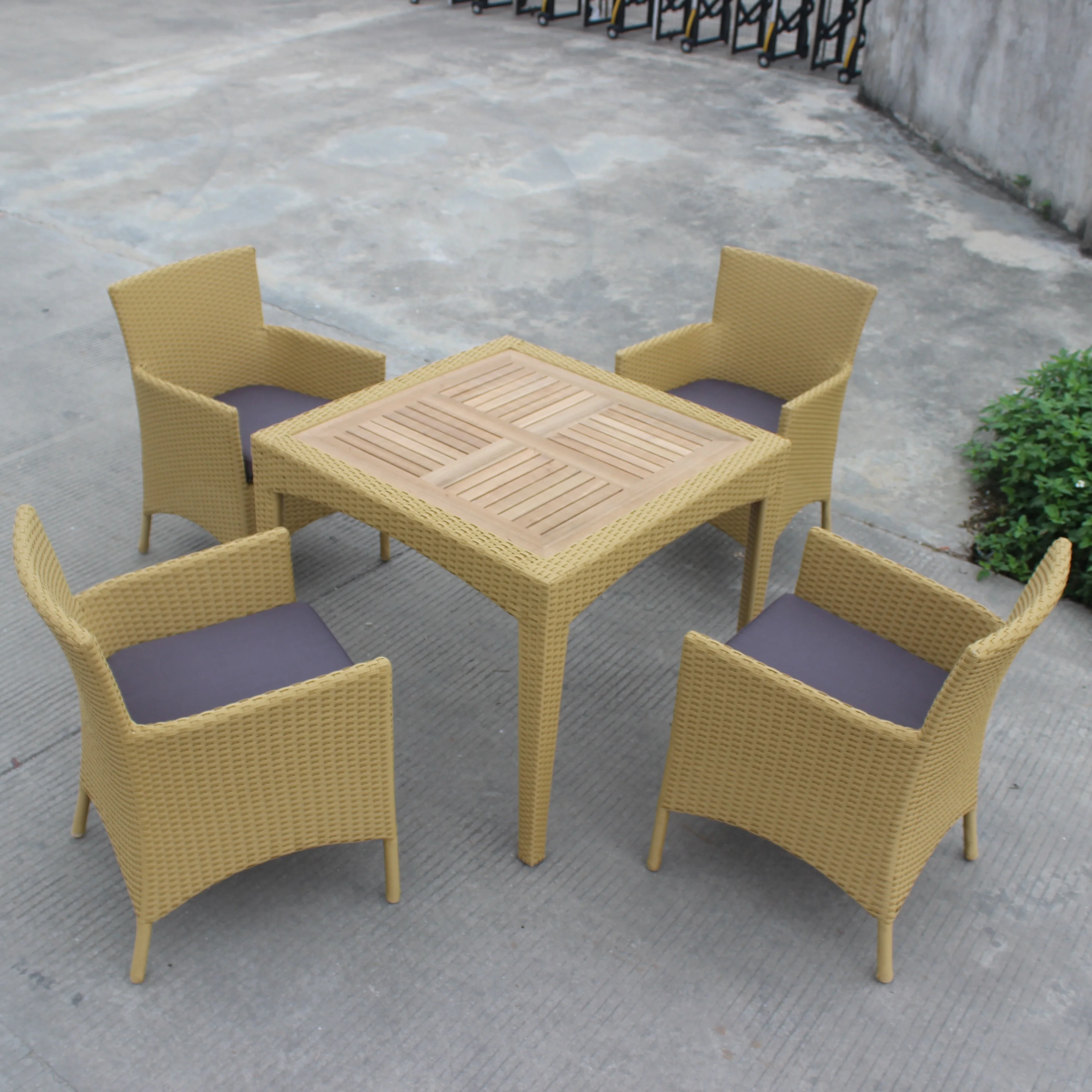 5 Piece Synthetic Rattan Outdoor Furniture Garden Dining Chairs and Square Table Set