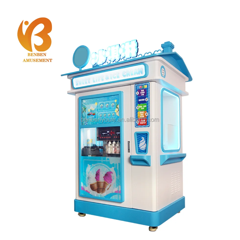 Customized 24-Hour Self-Service Smart Fully Automatic Ice Cream Maker Touch Screen Robot Soft Ice Cream Vending Machine