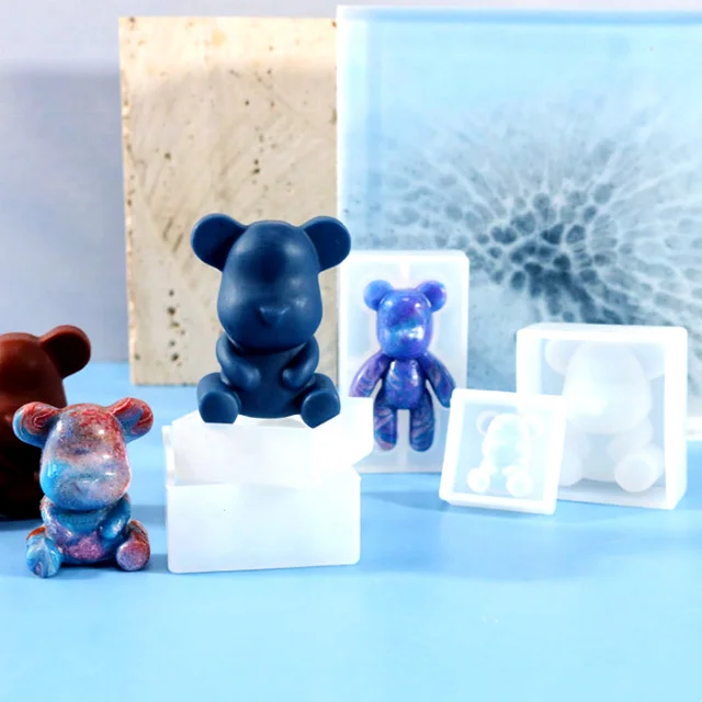DLR1224 Wholesale 3D Standing Bear Sitting Bear Ice Cube Tray Resin Mold Making Candy soap candle Silicone mold