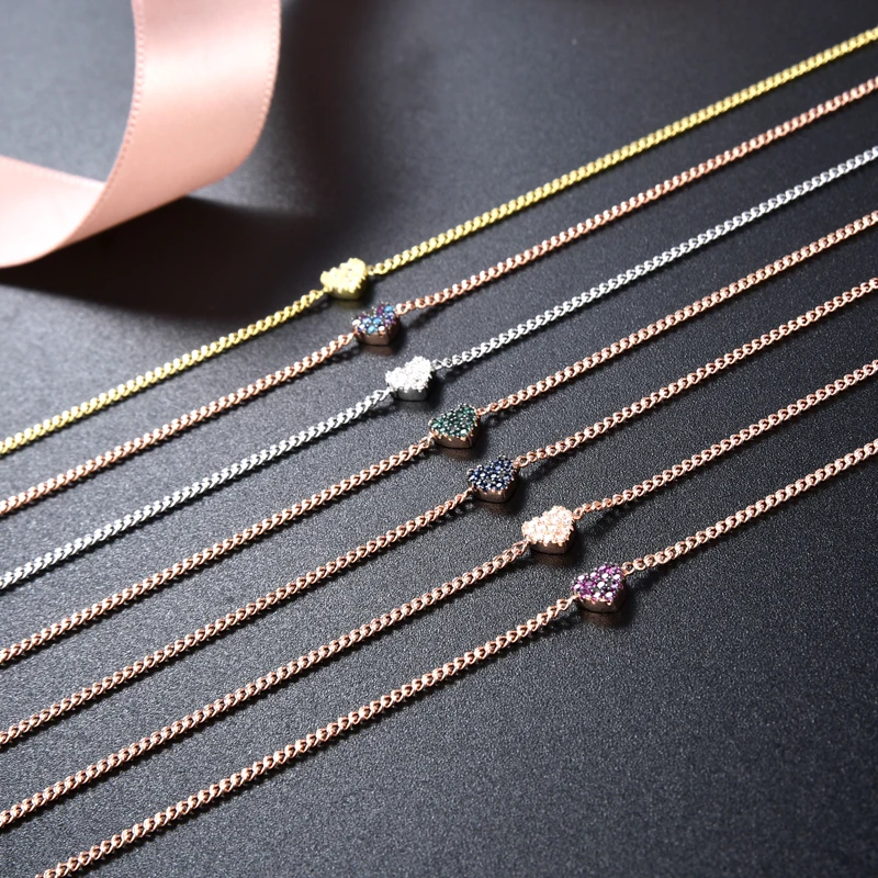 925 sterling silver cross/heart/star/clover black plated dainty small bracelet for gifts