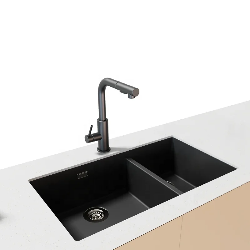 SHKRT (76x46)29' Double Bowl 60/40 Undermount Quartz Kitchen Sink Constructed From Quartz & PMMA with Heat Resistant to +500°F