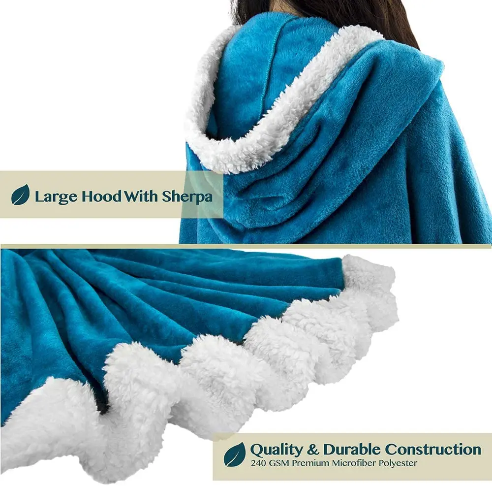 Wearable Blanket Poncho with Neck Warmer Hood Plush Poncho Sweater Large Blanket Cape Hoodie