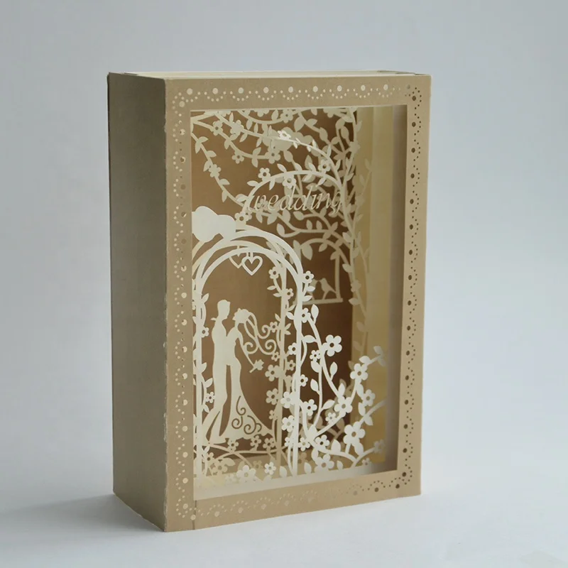 
Custom laser cut 3d wedding invitations pop up cards 
