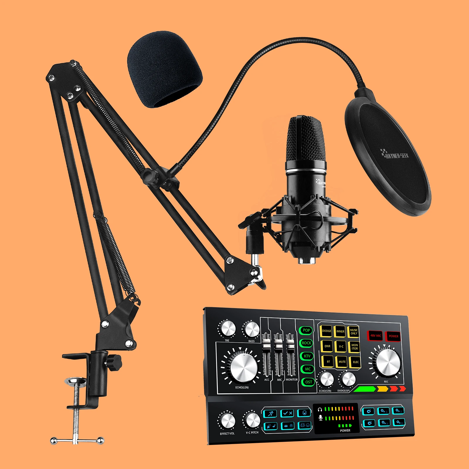 New Style Multi-function Sound Card With Professional Microphone Flexible Mic Arm