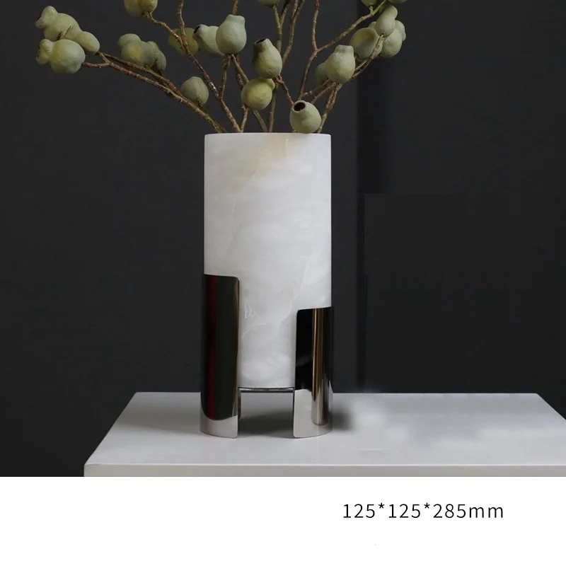 stonekocc Spanish Alabaster White Natural Marble Flower Arrangement Model Room Hotel Living Room Restaurant Decorative Vases