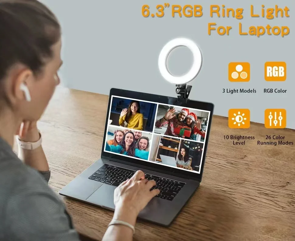 Wholesale 6 inch RGB Fill Ring Lamp With Clamp Mount Remote Control For Makeup Video Photography Led Selfie Ring Light