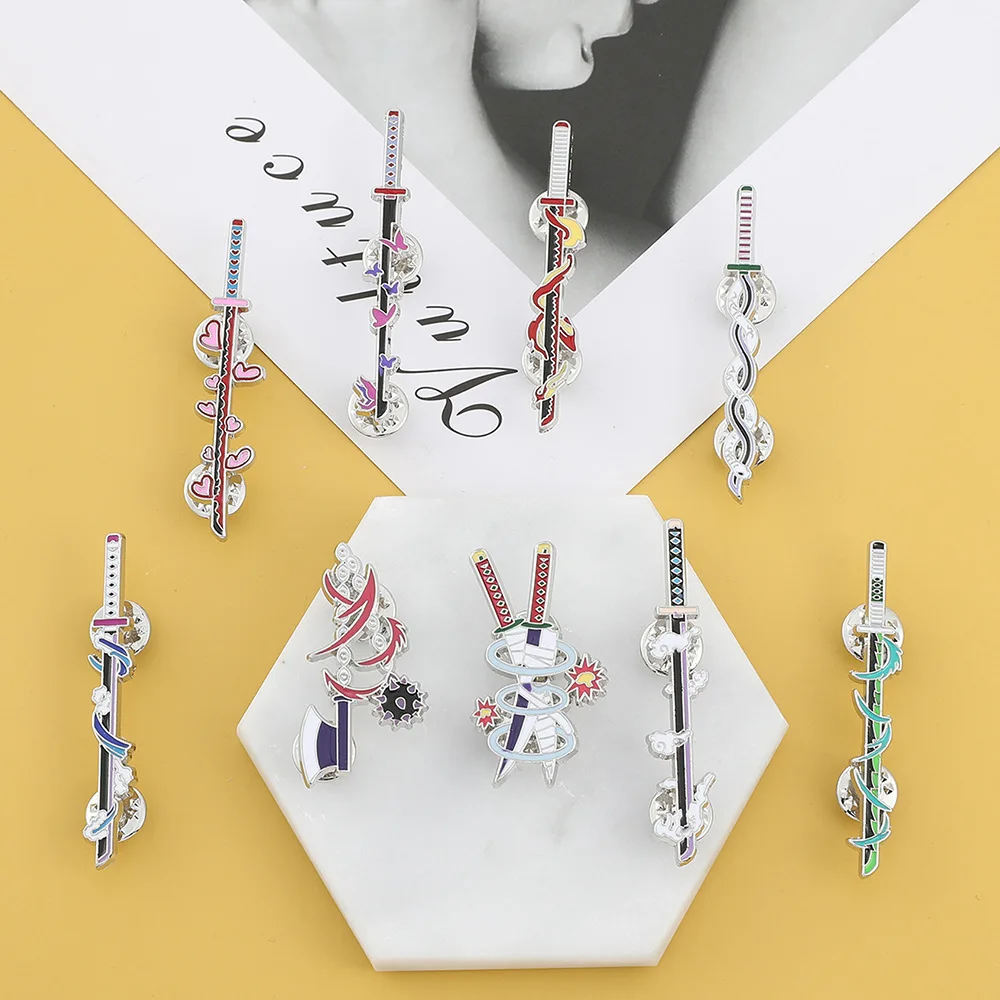 Wholesale Anime Demon Slayer Brooches Pins Ghost killing Blade Metal Badge pins Bag Clothes Accessory