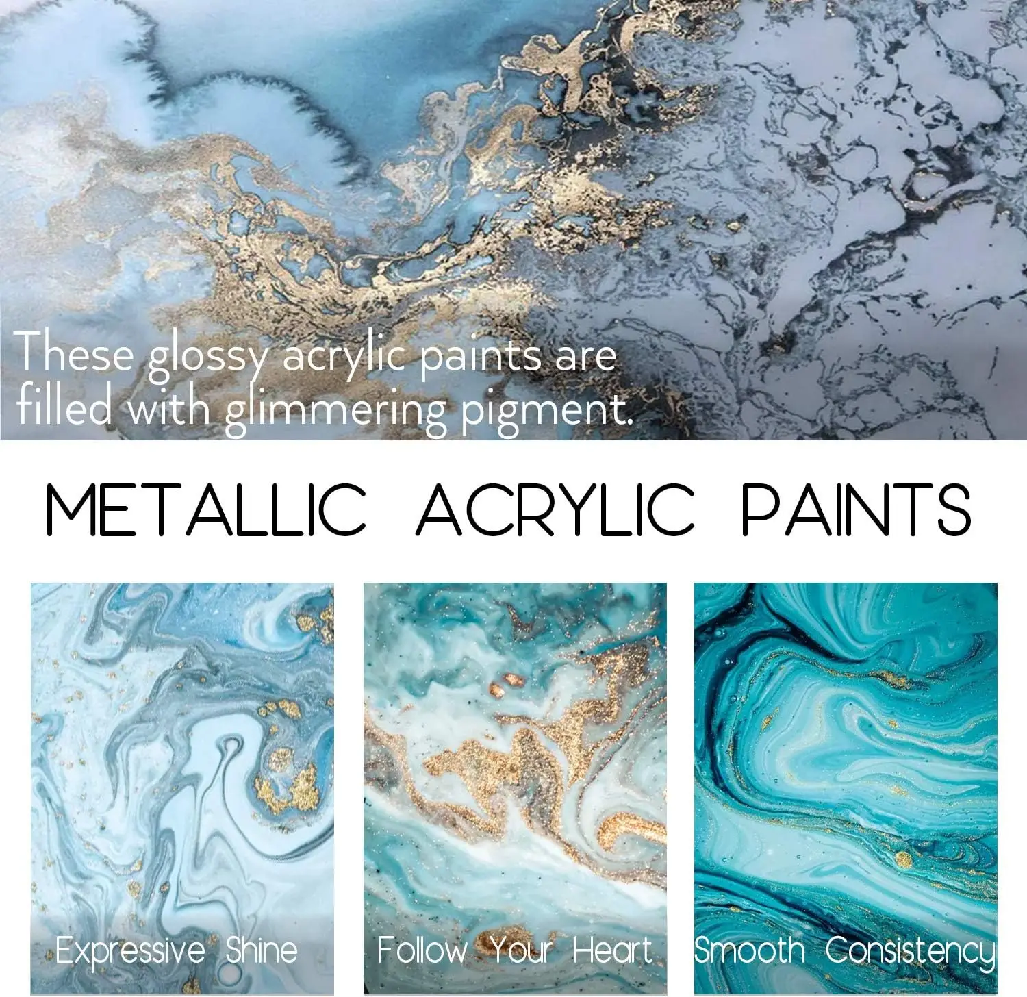 Premium 20 Colors Professional Grade  2Oz/60ml Non-Toxic Rich Pigments Artists Hobby Painters Kids Metallic Acrylic Paints Set