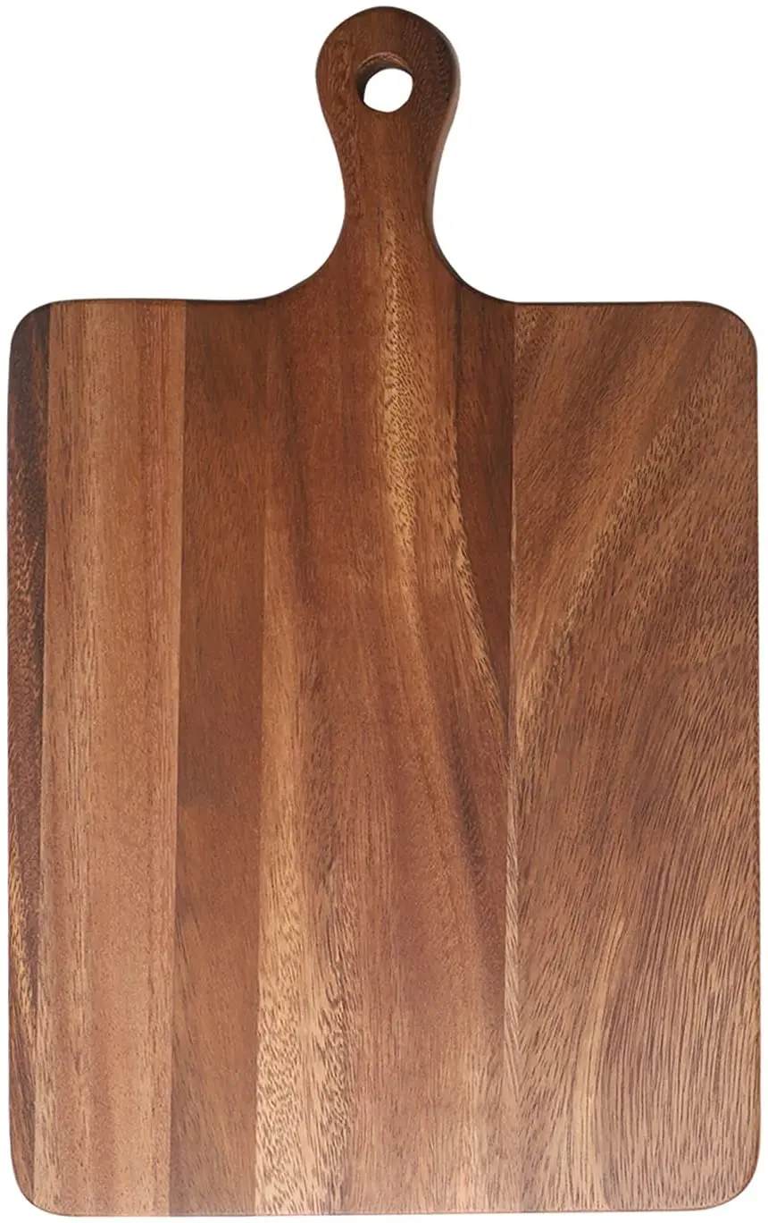 Muso Wood Acacia Cutting Board for Kitchen, Wooden Chopping Board with Handle to hang, Square Bread Pizza Cheese Board