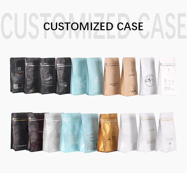 Waterproof Dampproof Custom Bottom Matte Black Resealable Zipper Bag Printing Logo Coffee Beans Packaging Bags With Valve