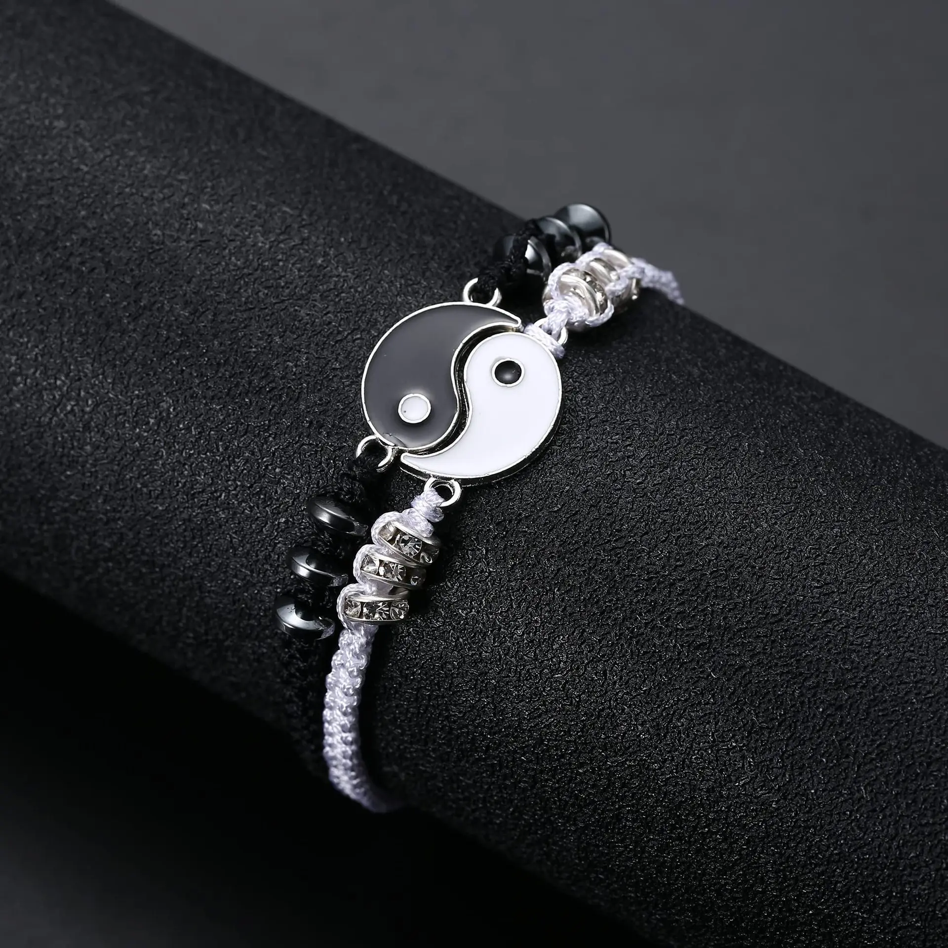 Matching Yin Yang Friend Couple Bracelets Adjustable Handmade Cord Relationship Bracelets for Friendship