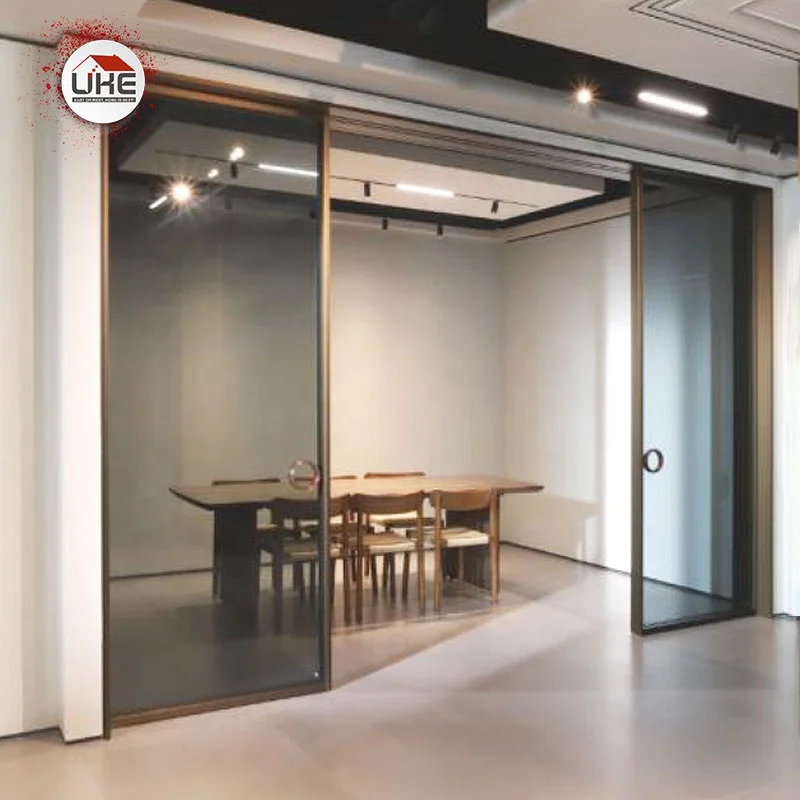 Hanging Sliding Synchronized Door System Aluminium Frame Glass Soundproof Minimalism Hidden Track Hardware Doors