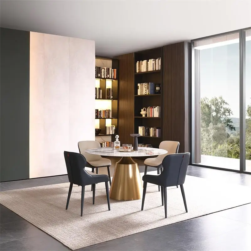 Malaysia modern luxury stainless steel base 6 seater marble dining table set