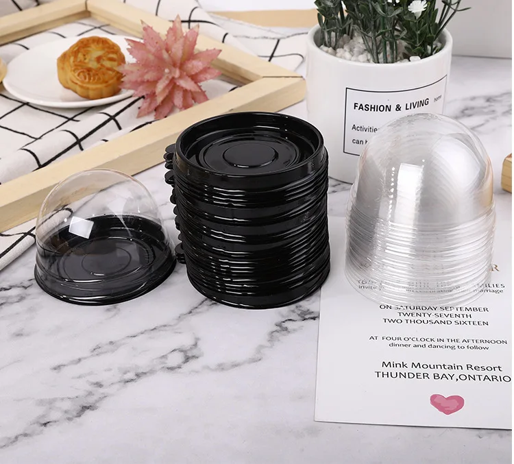 Wholesale Design Pink Blister Pastries Boxes Round High Quality Cake Moon Packaging Pastry Gift Box With Clear Separate Lid