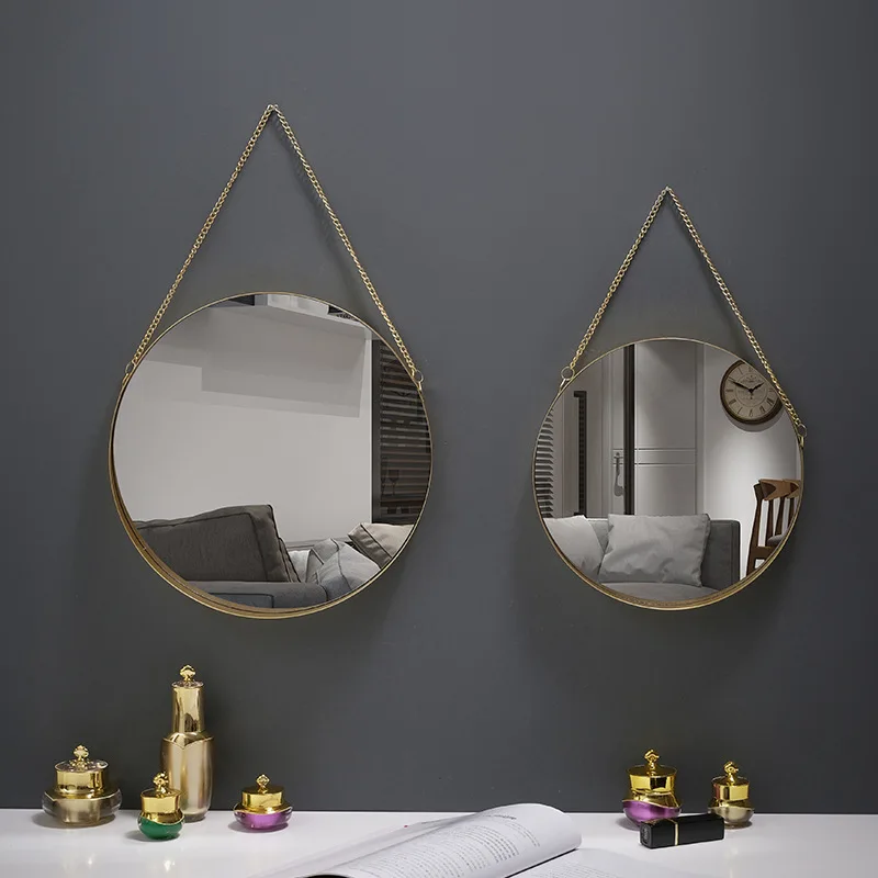 Nordic home decor bathroom dormitory makeup wrought iron hanging gold wall mirror decorative