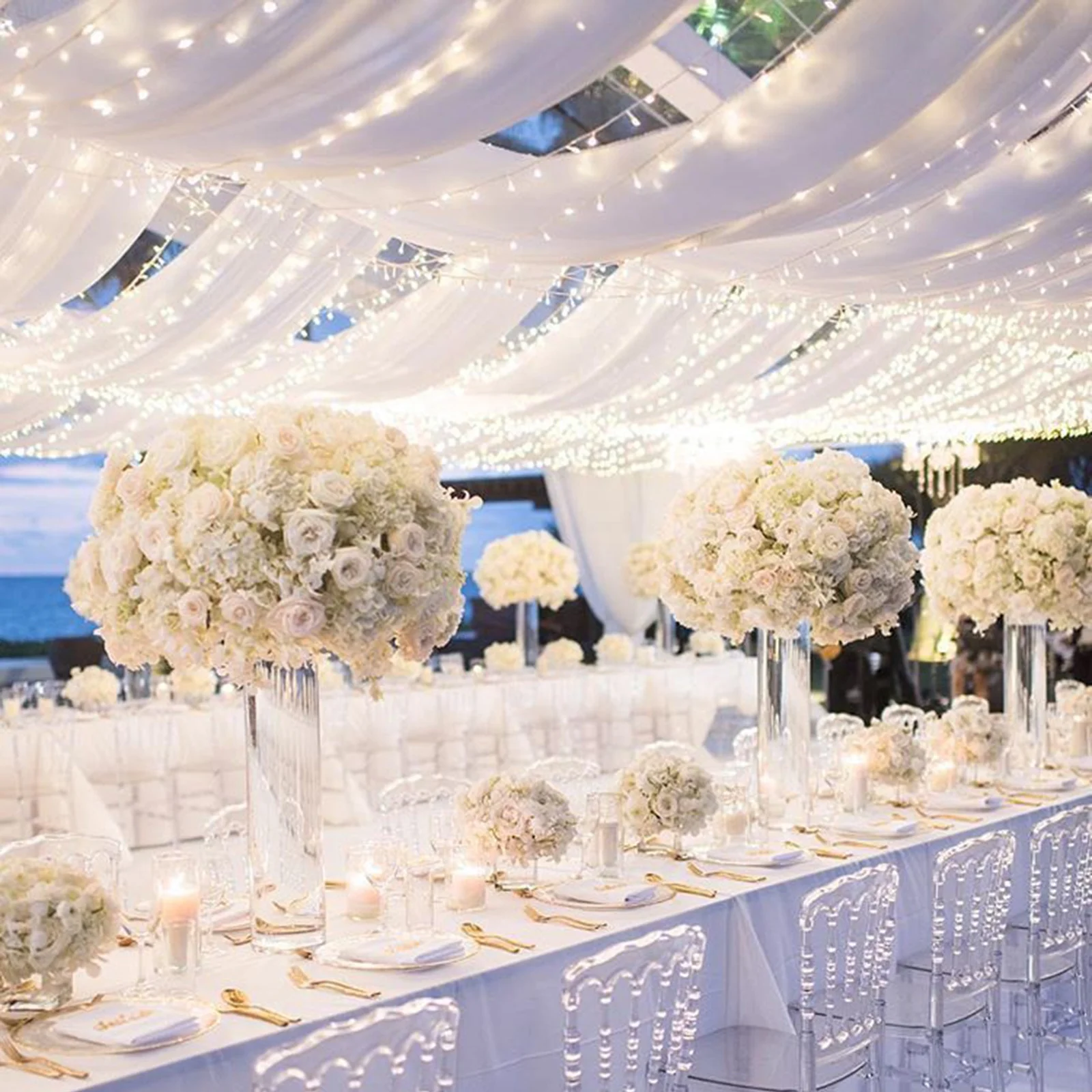 Wedding Ceiling Decor Drapes Long Chiffon Fabric Drapery Hanging Soft Curtains for Wedding Stage Hall Tent Ceiling Decorations