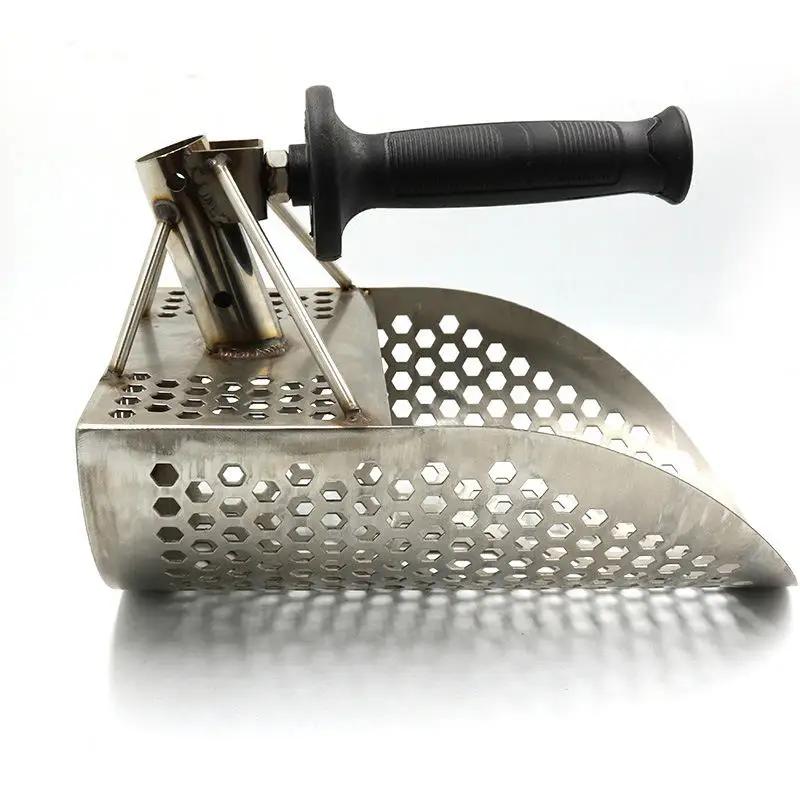 Stainless Steel Handheld Metal Detecting Sand Scoop Camping Shovel With Hexahedron Holes for Gold Sand River Separation