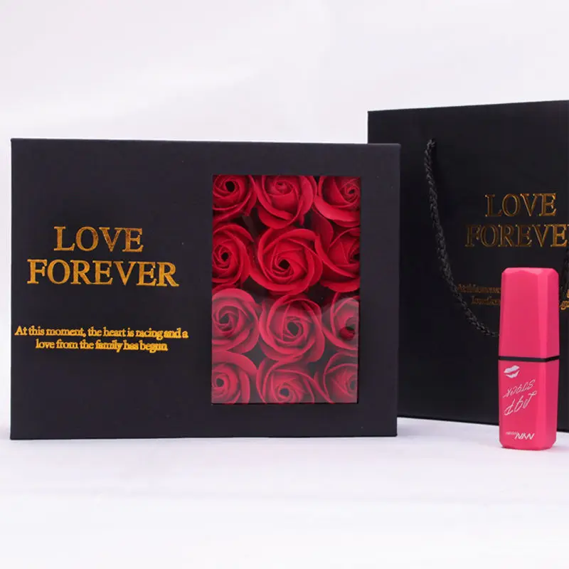 Custom Design Luxury Lipstick Carton Perfume Bottle Packaging Bag Rose Flower Gift Box Packaging Boxes