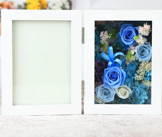 
Photo frame with preserved roses wood photo frame home decorative dried flower in wooden frame 